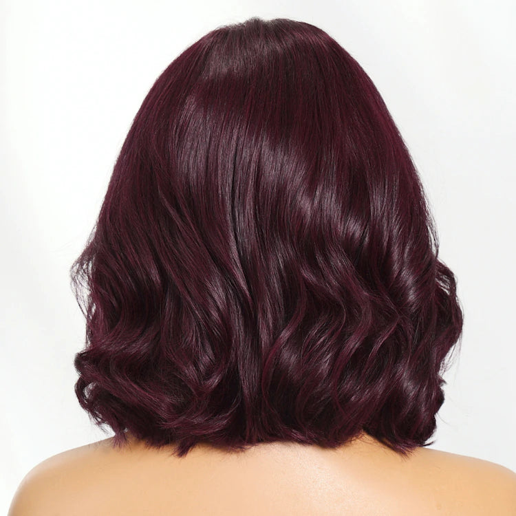 Zherry Berry Black Cherry Red Bob Wig with Curtain Fringe 7x5 Bye Bye Knots Glueless Lace Body Wave